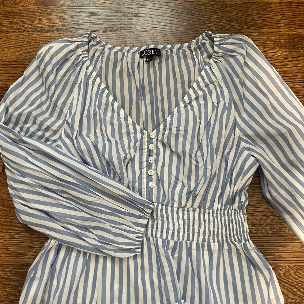 Blue and White Striped Button-Down Blouse